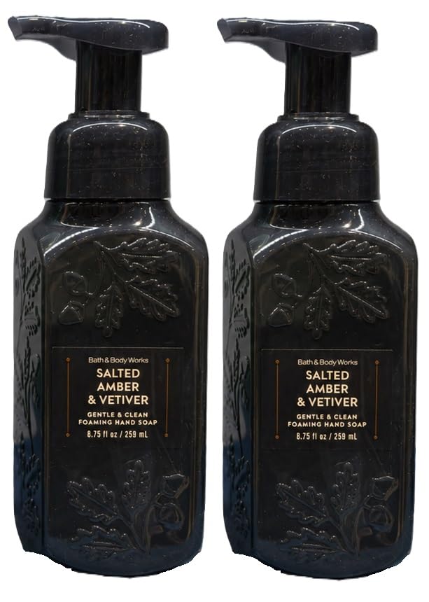 Bath & Body Works Gentle & Clean Foaming Hand Soap - FALL SCENTS - Pack of 2 - (Salted Amber and Vetiver)