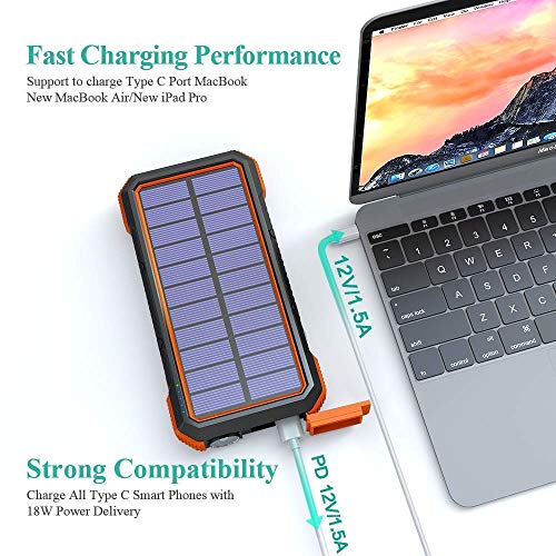 20,000Mah Fast Solar Phone Charger 18W External Battery Bank, Wireless Power Bank 10W/7.5W/5W With 4 Outputs & Dual Inputs #TOP5