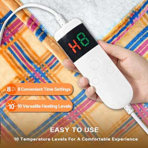 Image of Electric Blanket Heated Twin, Soft Flannel 62 inchx84 inch Plaid Heating Blanket with 8 Hours Auto Off 10 Fast Heating Levels Machine Washable Sherpa Heated Blanket with Overheating Protection