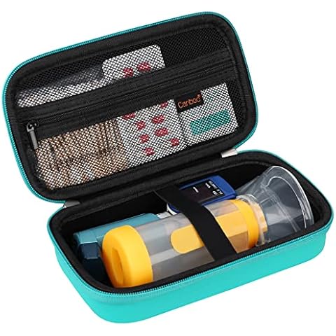 Canboc Hard Carrying Case for Asthma Inhaler, Inhaler Spacer for Adults and Kids, Masks, Travel Inhaler Case with Mesh Pocket fit Packets of Medication and Other Essentials, Mint Green+Black Cover