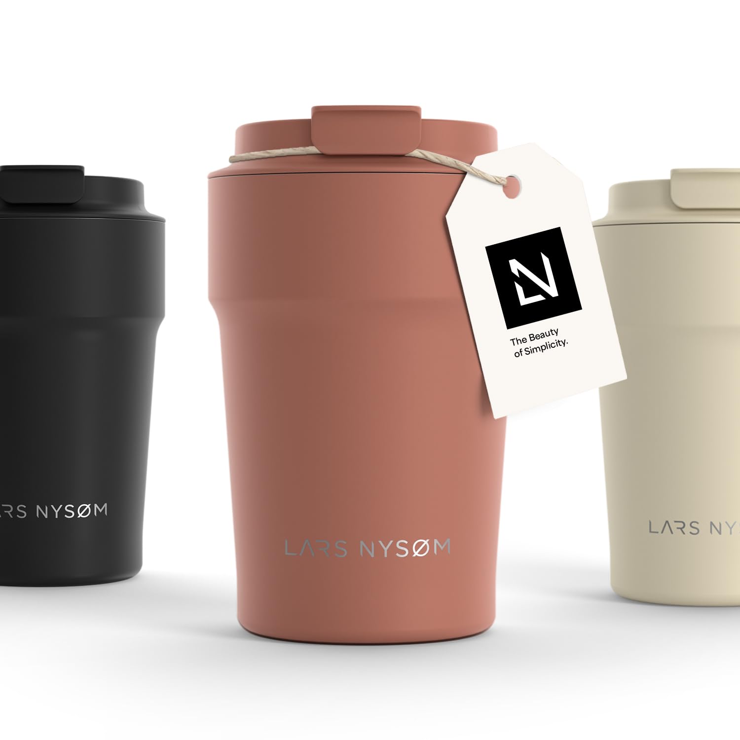 LARS NYSØM Thermo Kaffeebecher to go 380ml | Travel Mug 0,38 Liter mit Isolierung | Auslaufsicherer Edelstahl Thermobecher für Kaffee und Tee unterwegs | Teebecher (Brick Red, 380ml)
