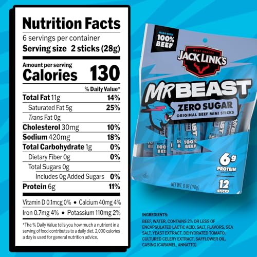 Jack Link's MrBeast Original Mini Beef Jerky Sticks - (12 Pack) 0.5 oz | Zero Sugar - Individually Wrapped Protein Snacks - 6g Protein per Serving - Made with 100% Real Beef - Meat Sticks - image 8