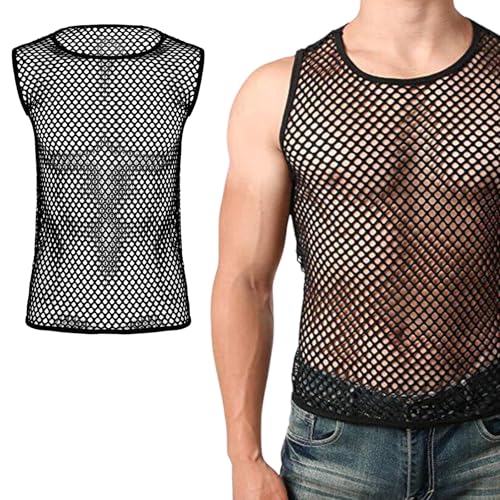Aieoco Netzhemd Herren,Netzshirt Herren Ideal für Rave & Swingerclub Outfits,Sexy,Disco Party Kostüm Streetstyle,Atmungsaktiv,Transparent,Schwarz