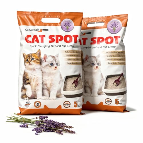 Image of CatSpot Lavender Flower Scented Cat Litter - 5kg | Ultra Absorbent, Quick Clumping, Odor Control, Dust-Free Formula for Cats (Pack of 2)