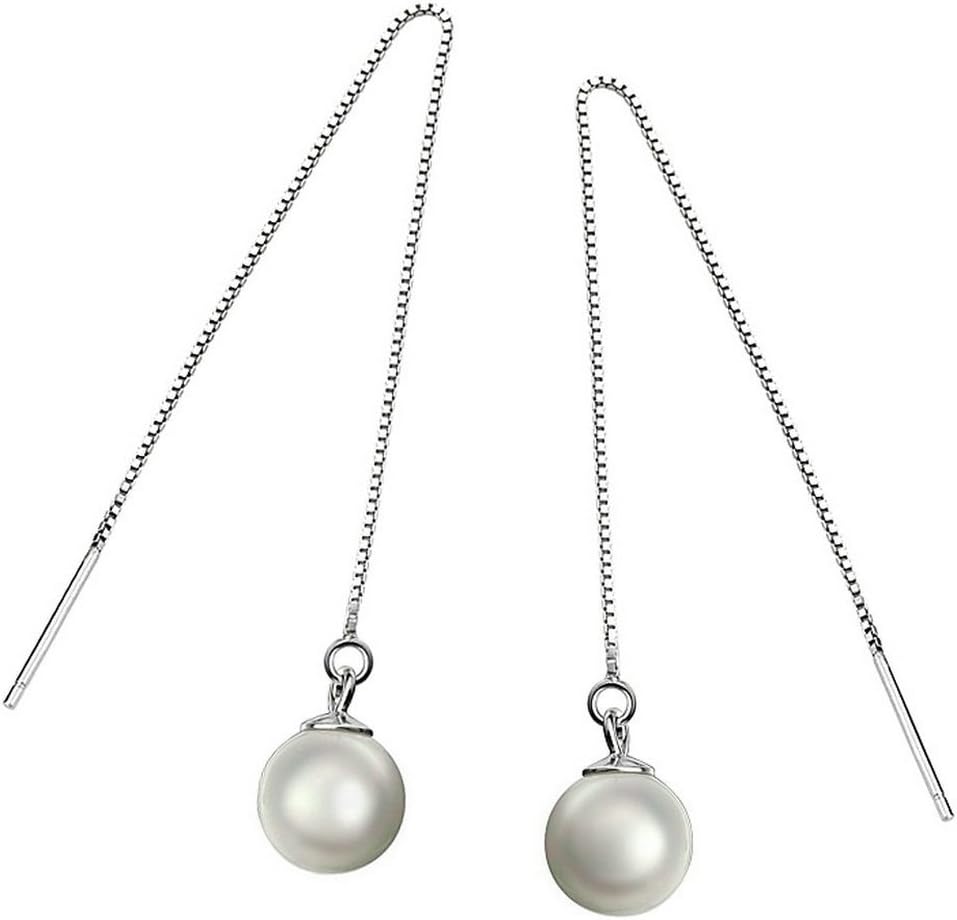 Blingery Women's 925 Sterling Silver Elagant Seashell Pearl Ball Dangle Earrings Eardrop