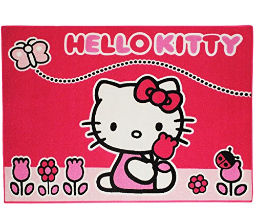 alles-meine.de GmbH Teppich - Katze Kitty - Kinderteppich/Bettvorleger - 95 cm * 135 cm - rutschfest, da unten gummiert - für Kinder - Katze - für Mädchen Kinderzimmer - r..
