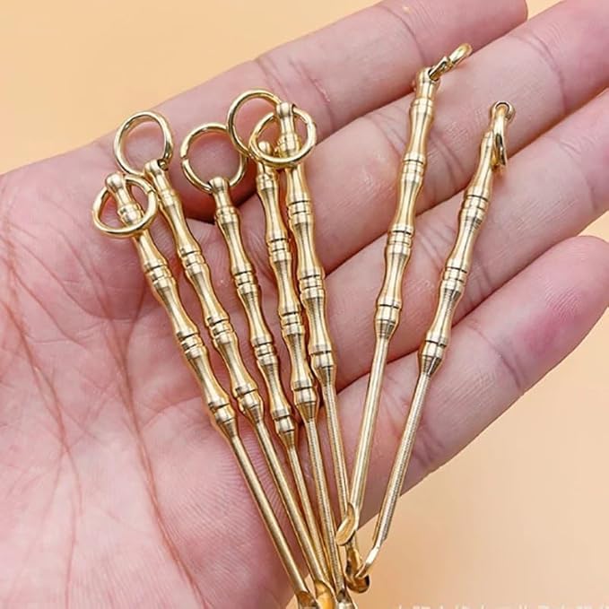 Image of 3 PCS Multifunctional Ear Spoon Toothpick Tool with Keychain| Folding Type Ear Wax Removal Tool|Double-use Copper Ear Keychain| Brass Ear Picks|Ear Digging|Old-Fashioned Pure Copper Combination Integrated Toothpicks for Picnic Camping Traveling (B)