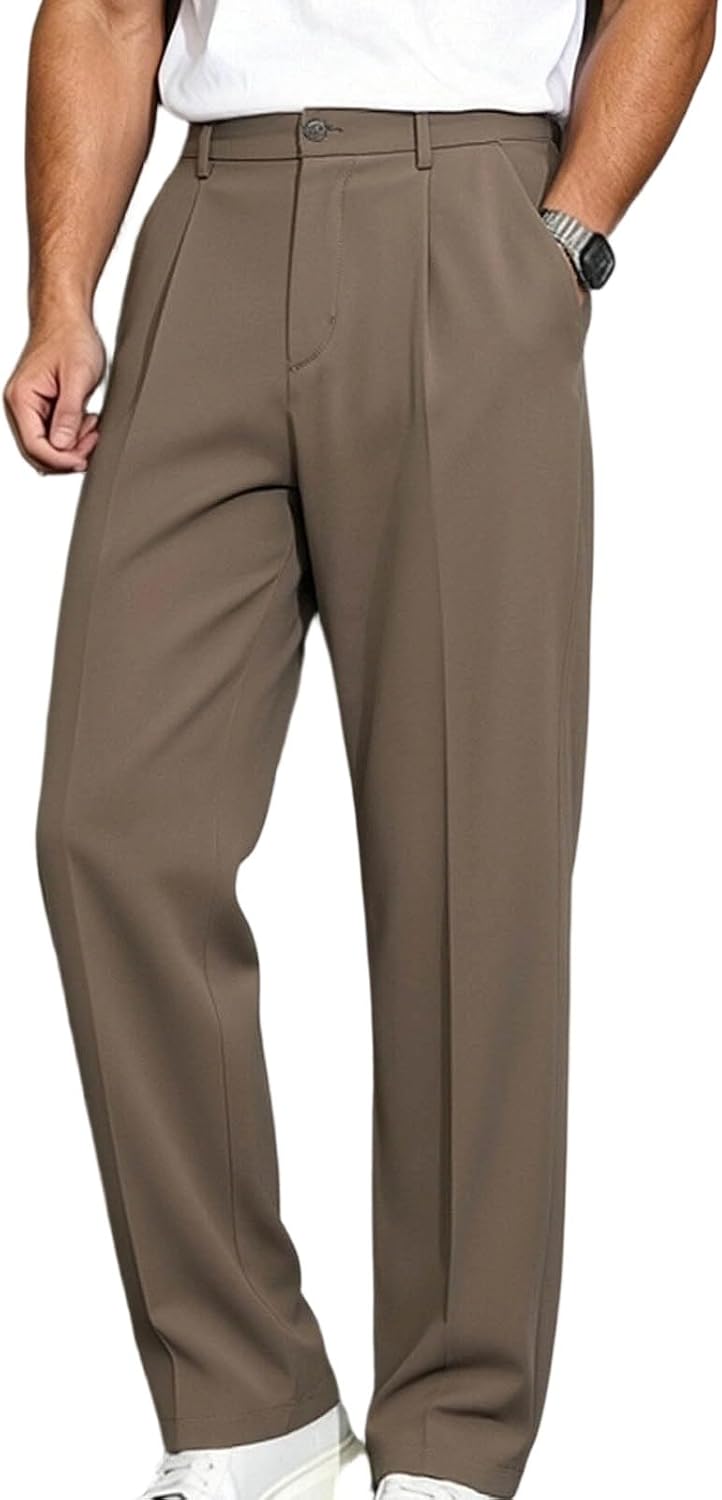 Mens Dress Work Pants Stretch,Silk Wide Leg Casual Soft Trousers | Straight Leg,Loose,Dressy,Office,Daily Work,Golf,Business Meetings,Fashion Events,Summer Party,Wedding,2026 Classic Chinos