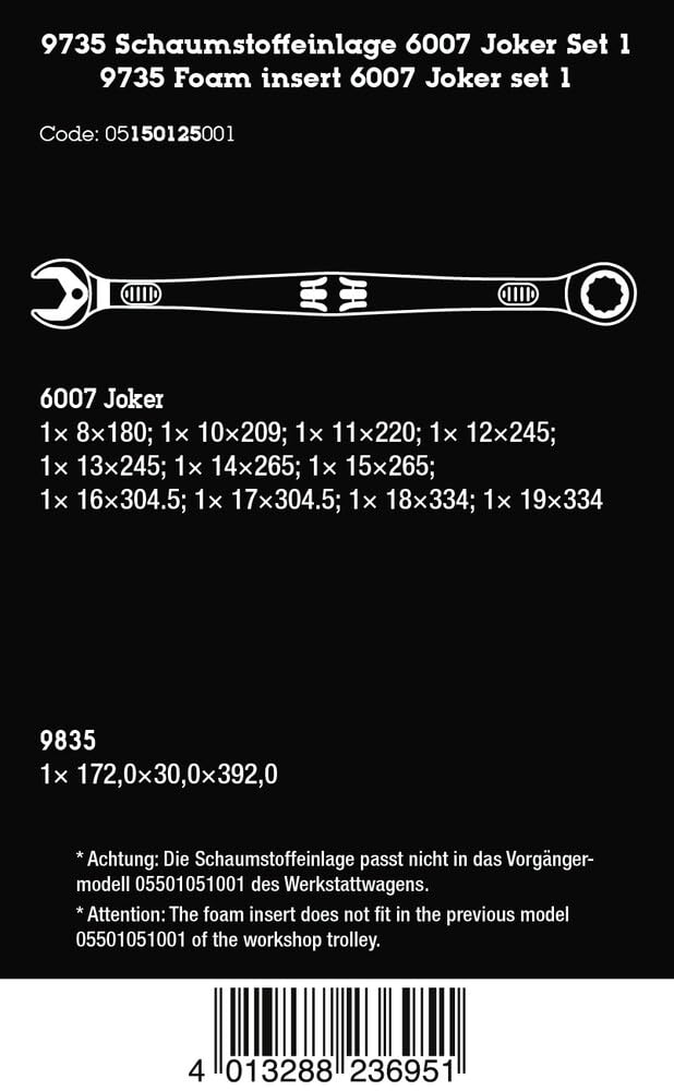 Wera 05150125001 9735 Schaumstoffeinlage 6007 Joker Set 1, 12-teilig