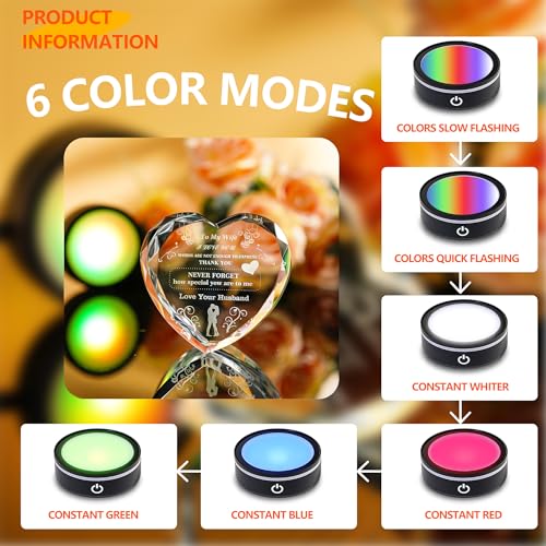 Gifts for Wife I Love You Gifts for Her from Husband Best Wife with Colorful LED Base Romantic Gift from Husband on Valentine's Birthday Day Wedding Anniversary Crystal Keepsakes Presents