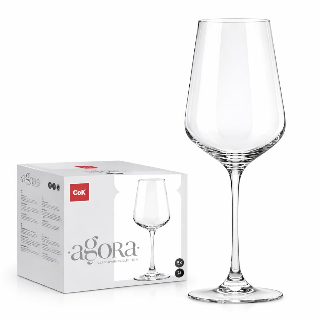 6 Copas de Vino Agora | 440 ml | Envio 24h - Perfectas para Uso en Casa, Restaurante y en Fiestas, Ligeras y Resistentes (44 cl, Transparente)