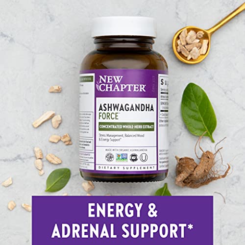 New Chapter Organic Ashwagandha Supplement, One Capsule A Day Of Adaptogens For Stress Relief, Mood Support, & Energy, Vegan, 60 Count #TOP4