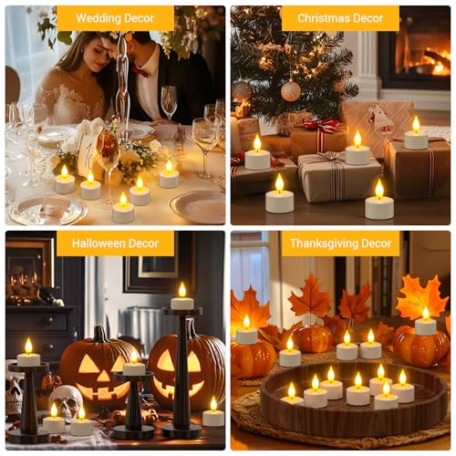 Image of PChero Rechargeable Flameless Tealight Candles with Remote & Timer, 6 Pack | Charging Base, 3D Flickering Wick, 5-Level Brightness, 42-110 Hour Runtime, for Home, Weddings, Halloween and Christmas Decor