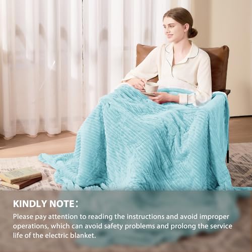 Image of Homemate Electric Heated Blanket Queen Size - 84 inchx90 inch Heating Blanket Queen Size Dual Control 1 /2 /4 /6 /8 Hours Auto-Off 10 Heat Level Over-Heat Protection Soft Flannel Sherpa ETL Certification