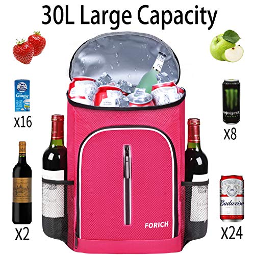 Image of FORICH Soft Cooler Backpack, 30L Capacity, Rose Red, Polyester, Suitable for Outdoor Activities