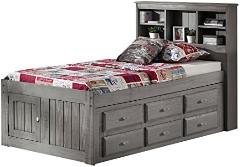 Discovery World Furniture Charcoal Twin Bookcase Captains Bed with 12 Drawer Storage