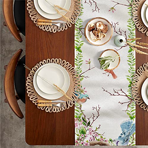 Procida Spring Summer Table Runner, Floral Birds Leaf Flower Burlap Table Runner Farmhouse Seasonal Holiday Kitchen Dinning Table Decoration For Indoor Outdoor Home Party 13X48 Inch #TOP3