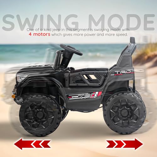 Image of Baybee Trojan Battery Operated Jeep for Kids with RGB Windshield Light, Bluetooth, USB & Music | Baby Big Ride on Battery Car | Electric Jeep Car for Kids to Drive for 2 to 6 Years Boys Girls (Black)