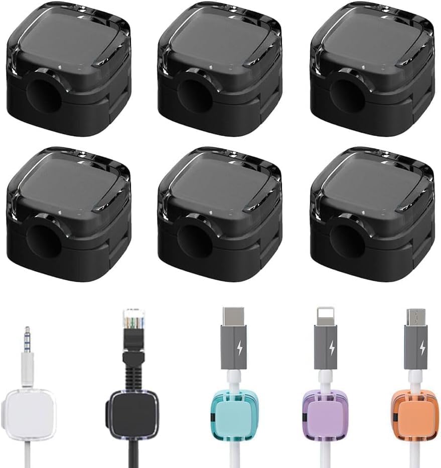 Paquete de 6 organizadores magnéticos de cables, organizador de cables 2024, soporte de almacenamiento de cable de carga USB para teléfono, soporte