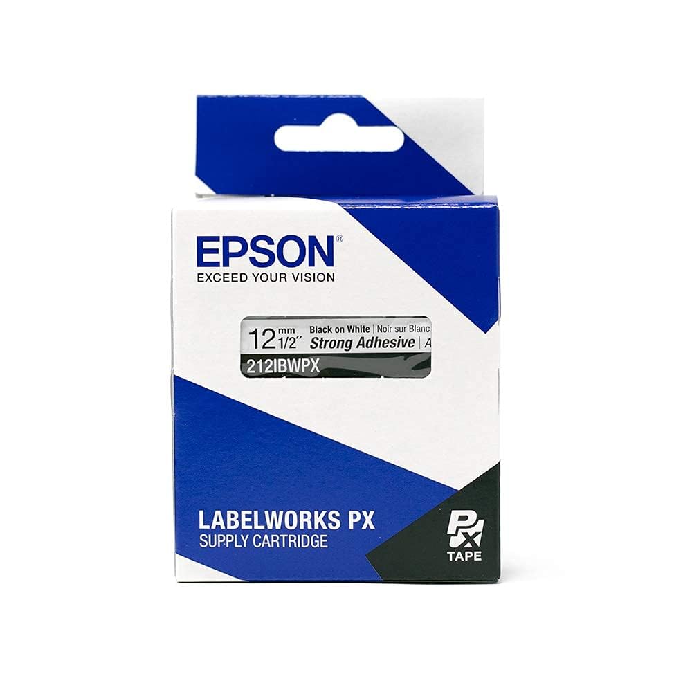 Epson LABELWORKS 212IBWPX-5PK Genuine PET (Polyester) Tape Cartridge - Black on White Strong Adhesive Standard Industrial Label Maker Tape - 1/2" (12MM) Wide, 30 ft - 5 Pack