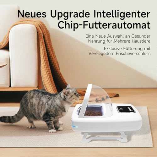 Futterautomat Katze, Futterautomat für Haustiere mit RFID-Halsbandanhänger, Erkennt 134,2 kHz 15-stellige Haustier-Chip-ID, Verhindert Futterdiebstahl, Geeignet für Nass- und Trockenfutter