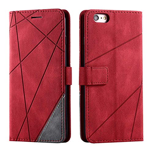 Image of SONWO Case for iPhone 6S Plus/iPhone 6 Plus Case, Premium Leather Flip Wallet Case Magnetic Closure Card Slots Kickstand Phone Case for iPhone 6S Plus/iPhone 6 Plus, Red