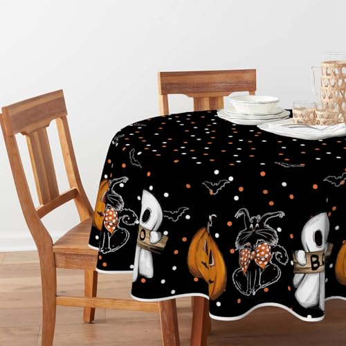 Horaldaily Halloween Tablecloth 90 x 90 Inch Round Jack-O-Lantern Ghost Cat by Horaldaily - Used condition - Image 2