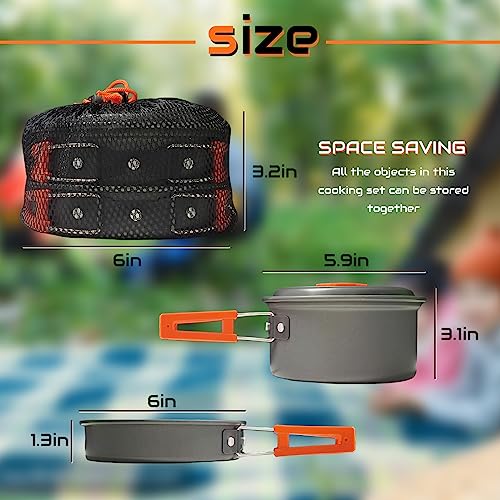 Compact 7-Piece Camping Cookware Set - Lightweight Outdoor Cooking Gear for Hiking, Picnics, and Survival (Orange) - Image 2