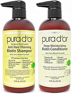 PURA D'OR Anti-Thinning Biotin Shampoo and Conditioner, CLINICALLY TESTED Proven Results, DHT Blocker Thickening Products For Women & Men, Color Treated Hair, Original Gold Label Hair Care Set 16oz x2