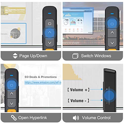 DinoFire Wireless PowerPoint Presentation Clicker Remote, 2 in 1 Type C and USB A RF 2.4GHz PPT Presentation Presenter Laptop Clicker Pointer Slide Advancer with Hyperlink Volume Control - Thumbnail 3