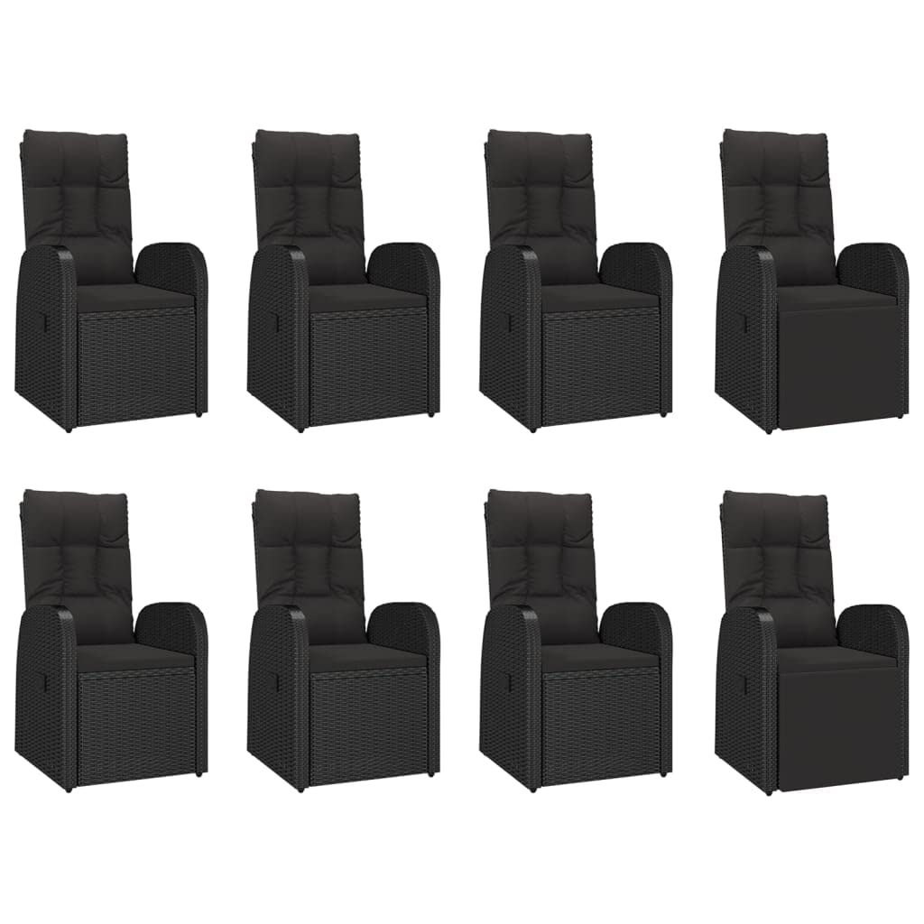 Juego de 9 muebles de jardín con cojín negro, ratán sintético resistente a la intemperie, modular para exteriores con función reclinable y cojines gruesos acolchados