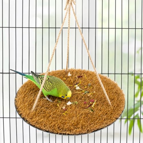 Image of FlidRunest Yellow Large Bird Foraging Mat, Natural Bird Grass Hammock Swing Toy with Hooks, Climbing Perch Hanging Toy for Parakeets, Parrot, Cockatiels, Bearded Dragon