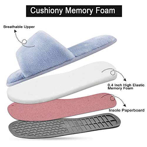 Image of DL Open Toe Slippers for women Indoor, Cozy Memory Foam Womens House Slippers Summer Slip On, Comfy Soft Flannel Womens Bedroom Slippers Slide Breathable Size 5-6 7-8 9-10