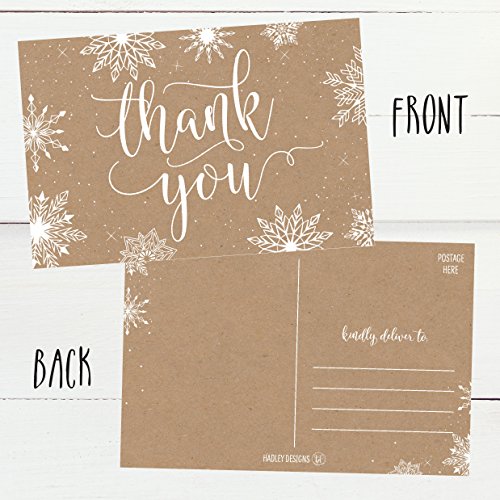 25 4x6 Blank Christmas Holiday Thank You Postcards Bulk, Cute Kraft Winter Snowflake Note Card Stationery For Wedding, Bridesmaids, Bridal or Baby Shower, Teachers, Religious, Business Cards - Image 3