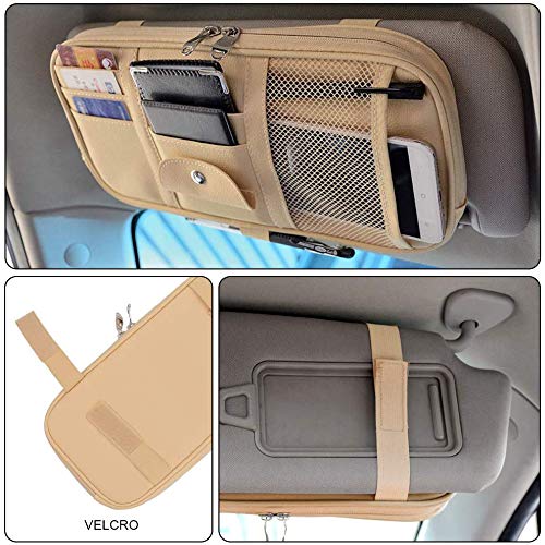 Car Sun Visor Organizer Bag,PU Leather Universal Auto Interior Accessories Pocket Organizer,Multi-Function Registration and Document Holder Pouch,Sunglasses Ticket Documents Pen Card Holder (Gray) - Thumbnail 3