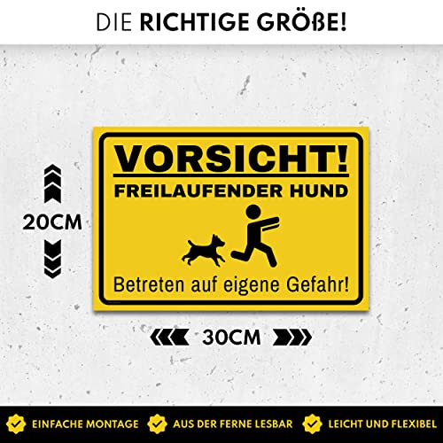 Vorsicht Hund Schild (30 x 20 cm) - Warnung vor dem Hund Schilder - Schild Hund Warnung aus hochwertigem Kunststoff - Hundeschilder Warnung - Gelb