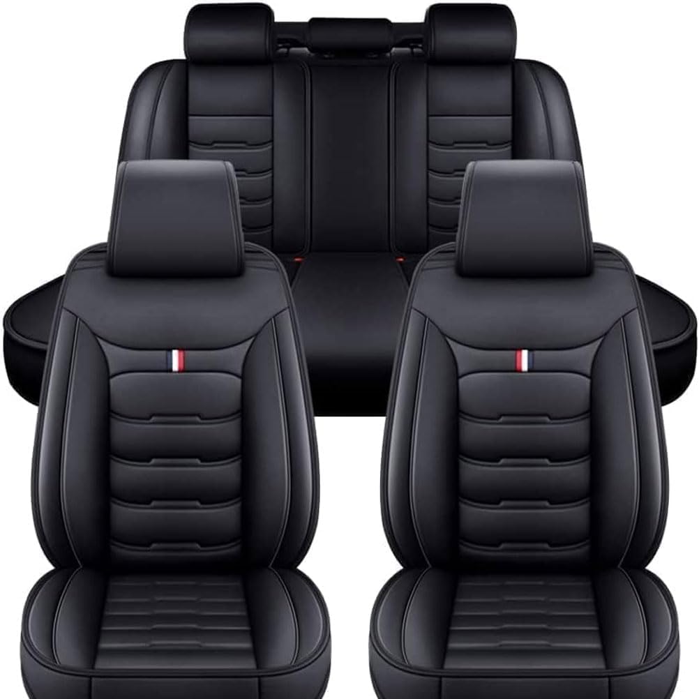 Auto Sitzbezüge Sets für VW Arteon/Arteon R R-line TSI, 5 Sitzer Leder Wasserdichter Atmungsaktiver Vorne und Hinten Sitzschoner Innenzubehör,B-Black