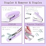 Purple Office Desk Accessories Supplies, 12pcs Desk Organizers and Accessories with Tape dispenser and Stapler,Staples,Staple Remover,Pen Holder,Scissor,Ruler,Sticky Tabs,Tape,Ballpoint Pen,Clips Set - Image 3