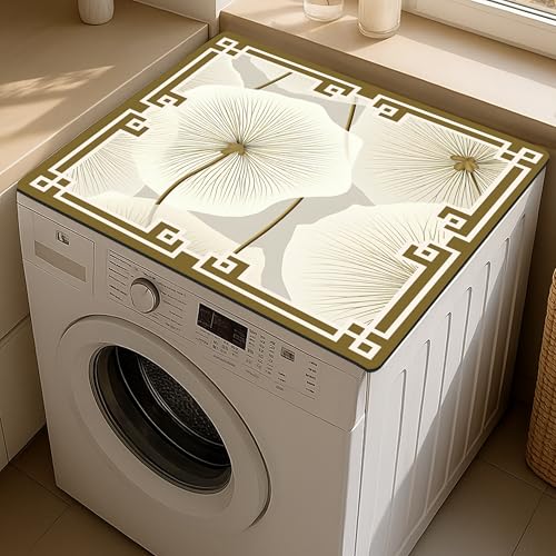 Image of Yellow Weaves Washer & Dryer Cover for Top, 60 x 60 cm, Washing Machine Top Protector Mat for Kitchen /Laundary Room, Water Absorbing, Dustproof, Scratch Resistant & Non-Slip (Floral Beige)