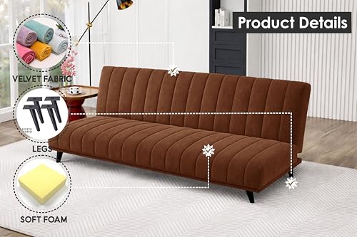 Image of Rosebell- Velvet Fabric Sofa Cum Bed 3-Seater Foldable Convertible Sofa, Modern Tufted Design Couch for Living Room, Guest Room & Office Brown Color