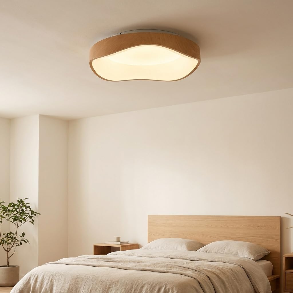 Alpinaluz Plafón LED de Techo Efecto Madera Ø40 cm – 36 W, Luz Seleccionable CCT 3000K/4000K/6000K – Diseño Ondulado Irregular de Acero Imitación Madera con Difusor Acrílico Opal para Salón