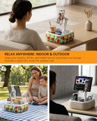 SnackN'Stream Kindle Stand Holder, Tablet Phone Holder, Bathtub Caddy with Detachable Snack Bowl and 2 Fabric Covers, 360° Mount, Compatible with iPad iPhone Kindle 4.7-13" Devices (White) - image 7