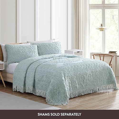 Image of Beatrice Home Fashions Medallion Queen Cotton Chenille Bedspread, Blue