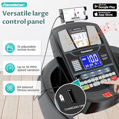 Image of Treadmill with Auto Incline, Running Machine for Home, 4.5HP Folding Treadmill 10mph, 300lbs Capacity, 64 Programs, Free Course, LCD Display,Home&Office