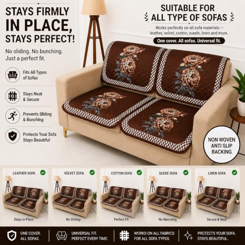 Image of Homerz 'Brooklyn Series' Premium Sofa Cover | Quilted Floral Design | Non-Slip Washable Sofa Protector | Soft Anti Slip Fabric (Ny Mustard, 2 Seater, Seat Cover with Backrest)
