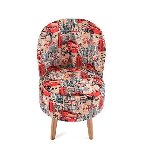 Image of NACIA Velvet Printed Ottoman Chair with Stool Combo | Dressing Table Chair for Bedroom Makeup Room Decor | Modern Upholstered Ottoman with Wooden Legs for Living Room & Home (18x18x32 Inches, London)