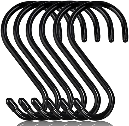 DINGEE 6 Inch Heavy Duty S Hooks, Large S Hooks Vinyl Coated Hooks for Hanging Plants, Sturdy 6 Pack Black Rubber Coated S Hooks Non Slip Metal S Hanger for Hanging Closet,Garden,Bird Feeders,Tools