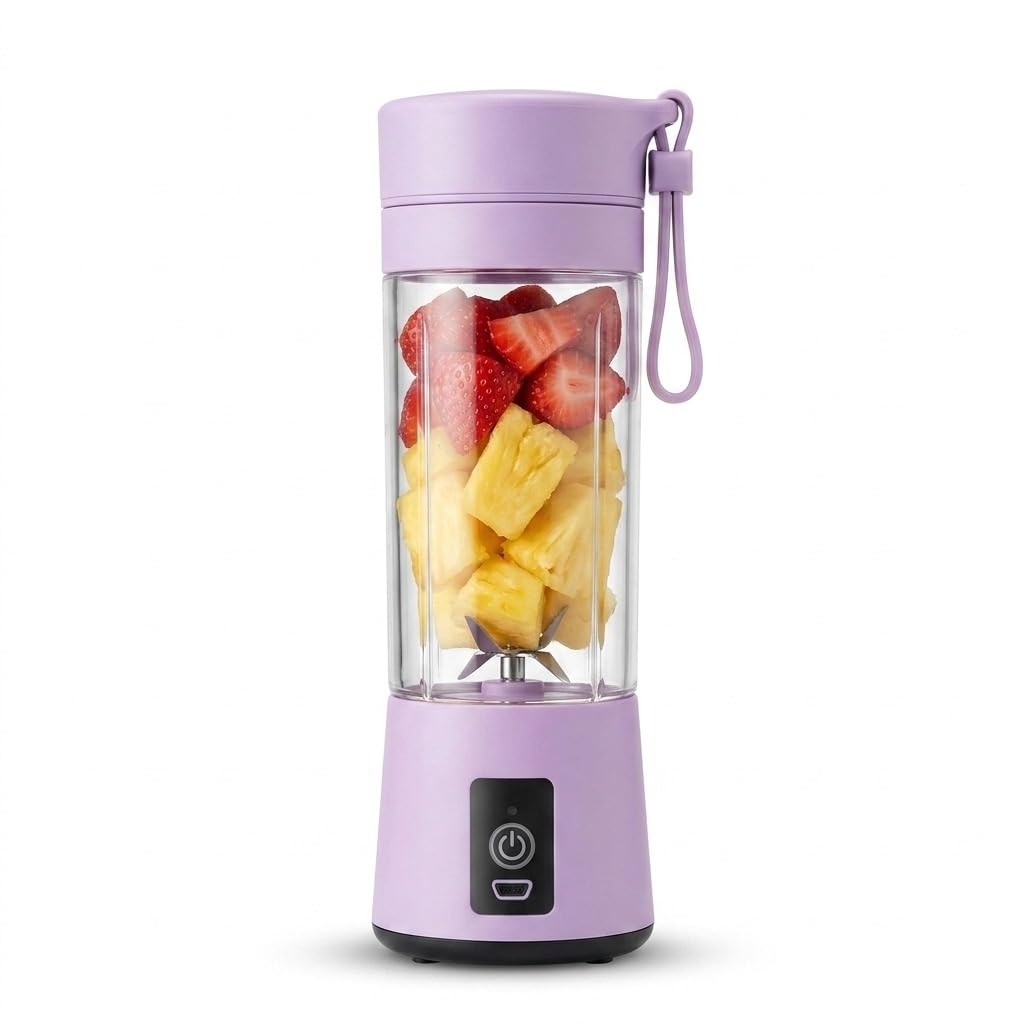 Portable Electric Nail Drill Juicer 380ML USB Rechargeable Blender Heavy Duty Juicer, 4 Blades, Mini Handheld Fruit Hand Mixer for Home & Outdoor Use (Purple)-image-4
