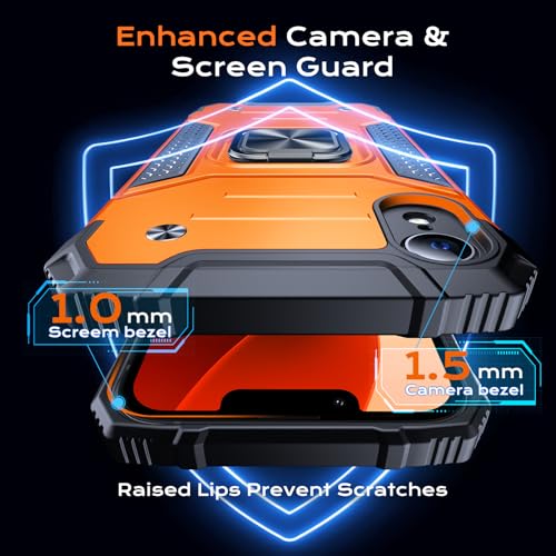 Image of Anqrp Heavy Duty Case for iPhone XR Case with Enhanced Ring Holder Grip Stand, Military Grade Shockproof Rugged Drop Protective Silicone Hard Slim iPhone XR Phone Case Cover,Orange