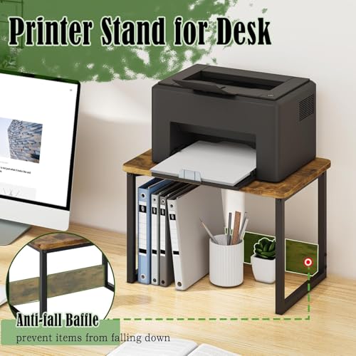 Image of MTANK Heavy Duty Desktop Printer Stand with Storage - Multi-Purpose Shelf Organizer for Home Office, Small Printer Table for Copier, Scanner & Fax Machine (Rustic Brown)